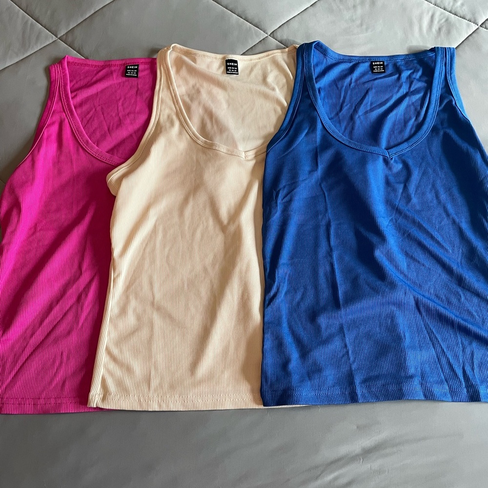 SHEIN Trio of Pink, Cream, and Blue Tank Tops